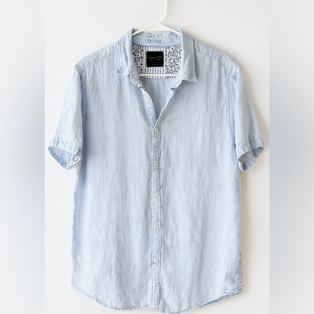 Denim & Flower 100% Linen Shirt | Men’s XL | Light Blue